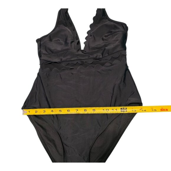 Cupshe One-Piece Swimsuit Black Scalloped V Neck Plunge Mesh Size S Bathing Suit - Picture 10 of 11